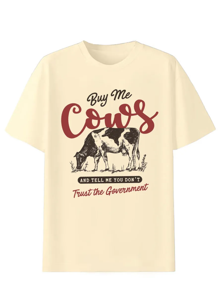 Western style pattern pasture cow slogan T-shirt