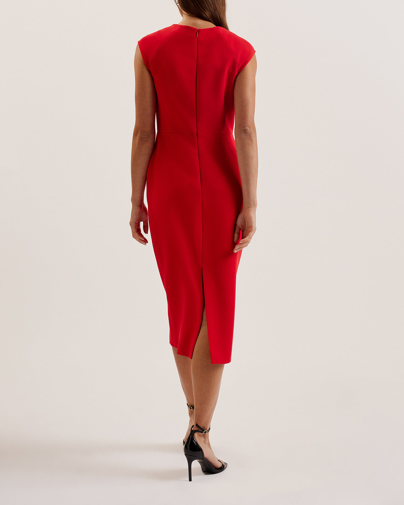 Bayree Asymmetric Folded Neckline Midi Dress Red