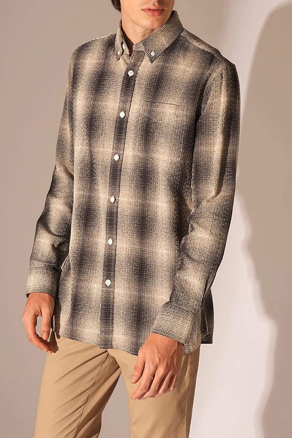 Black _ Beige Check Cotton Shirt