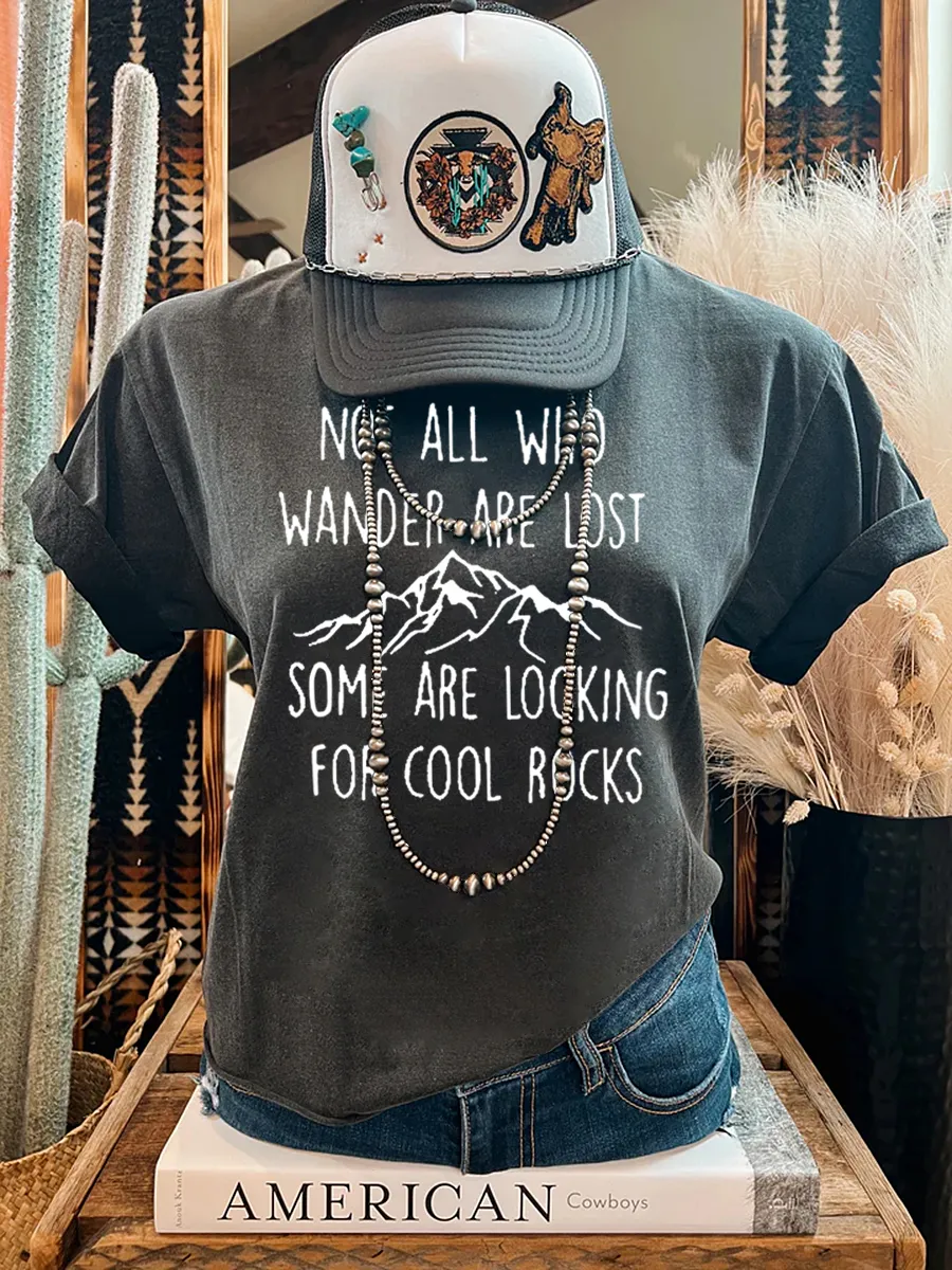 Retro Western Text Pattern Slogan Round Neck T-shirt