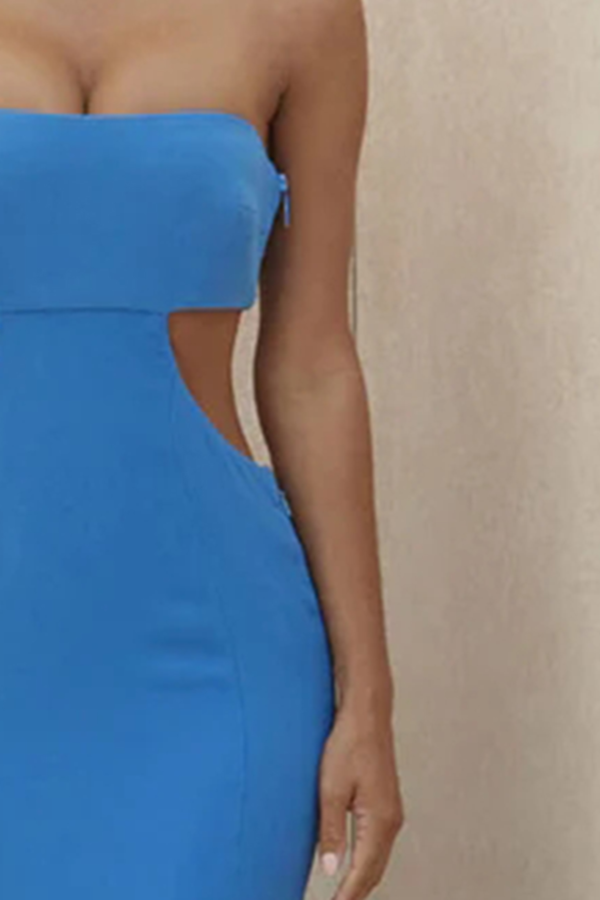 Charming Strapless Cut Out High Slit Maxi Prom Formal Dress - Blue