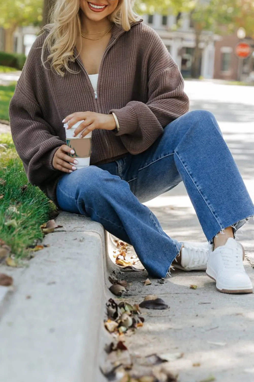 Mocha Zip Up Sweater Jacket