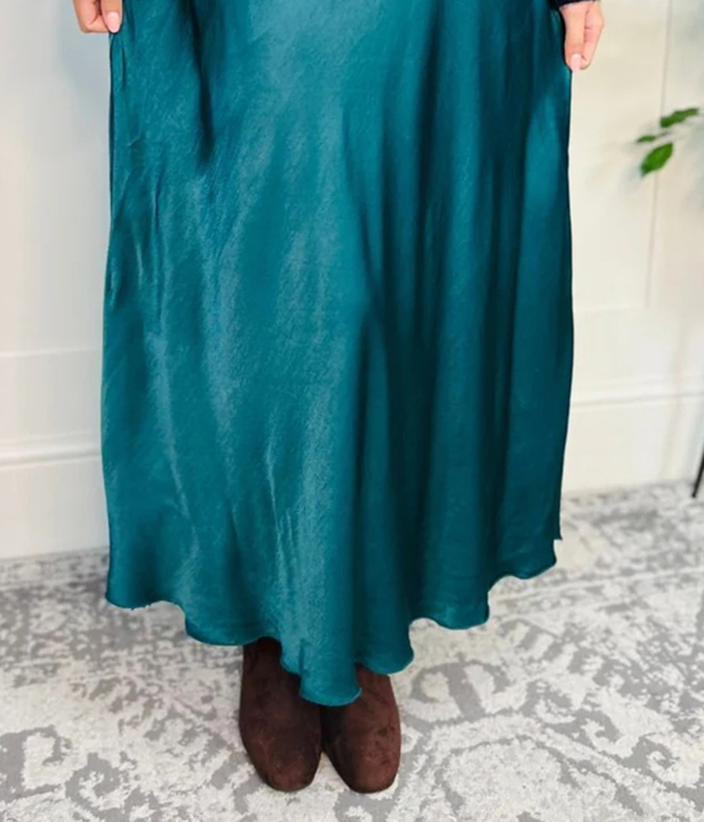 Green Satin Slip Skirt