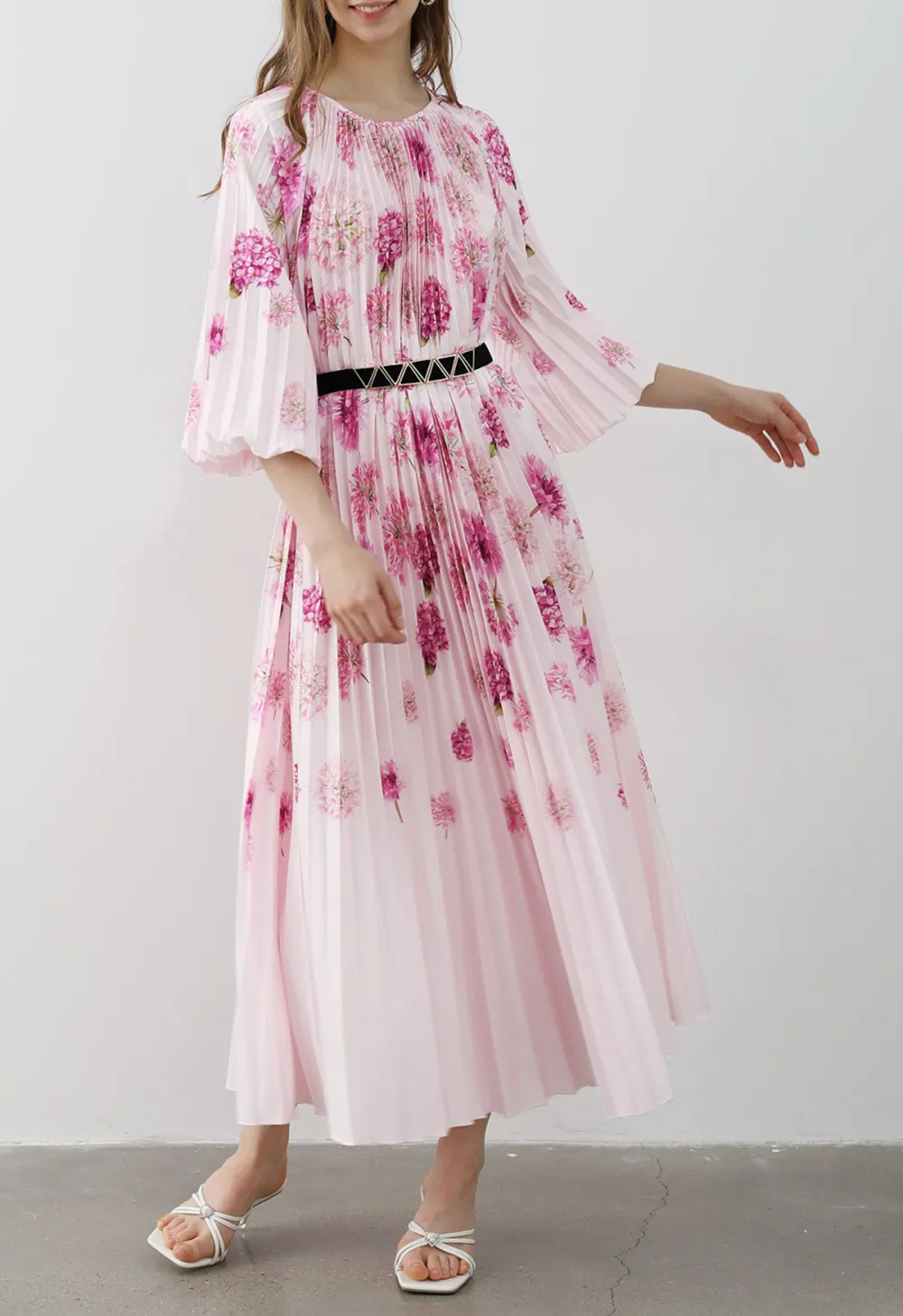 BLOSSOMING DAY WATERCOLOR PLEATED MAXI DRESS IN PINK