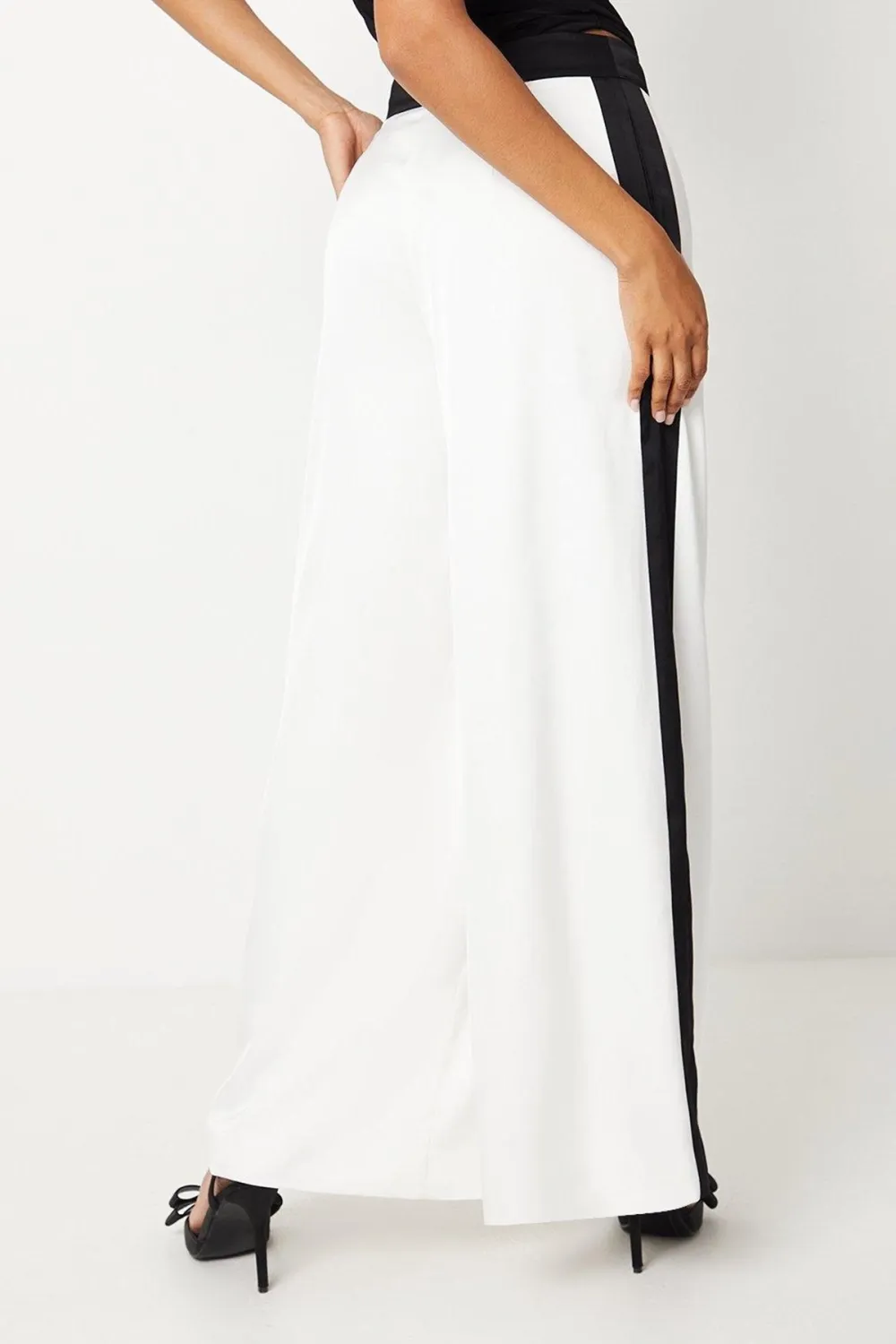 Contrast Panelled Satin Wide Leg Trousers