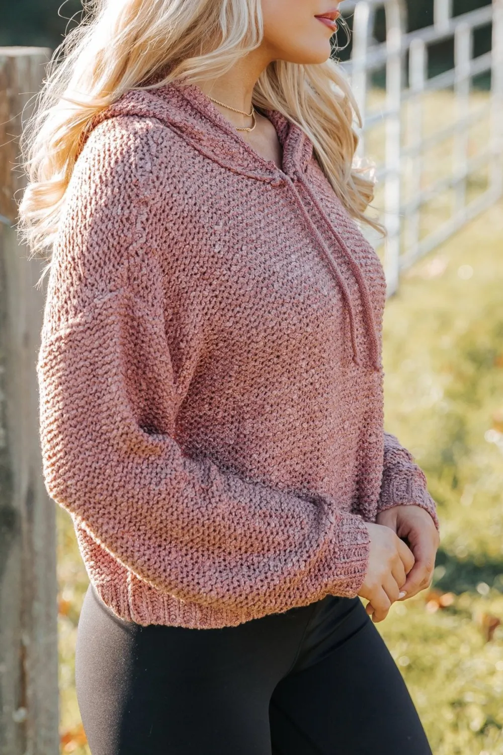 Rose Textured Hooded Sweater