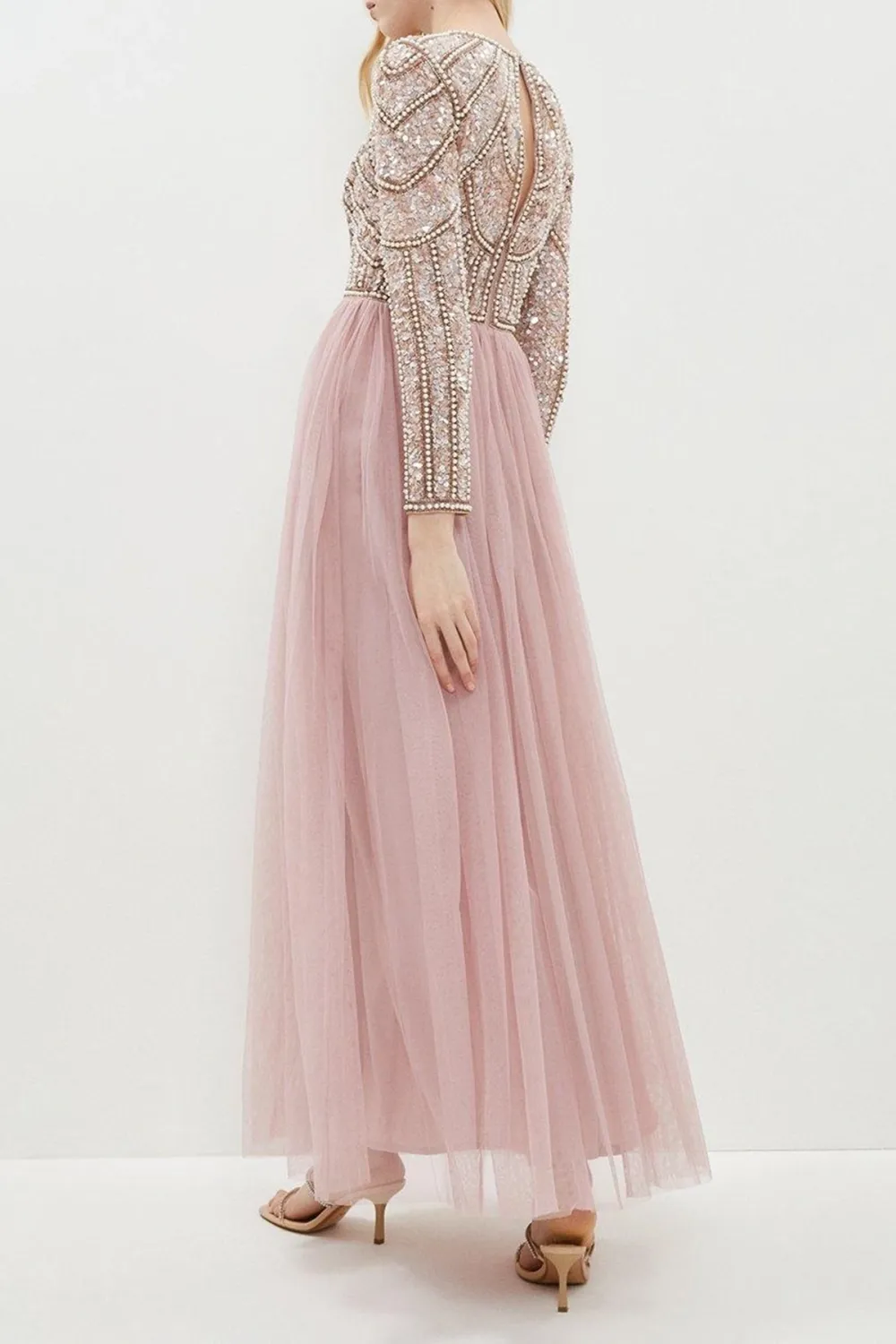 Pearl Embellished Bodice Bridesmaids Tulle Skirt Dress