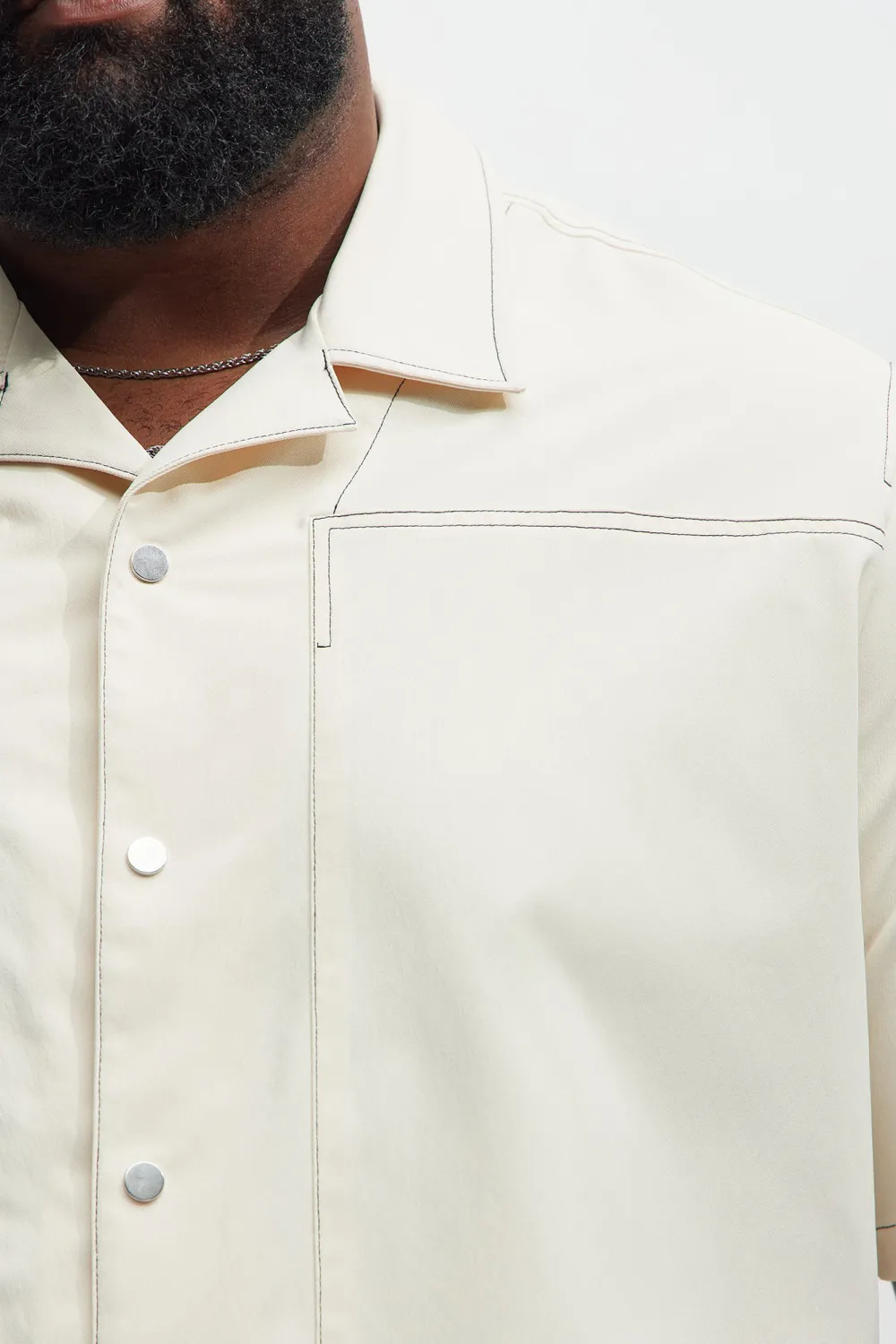 Hudson Contrast Stitching Shirt - Cream