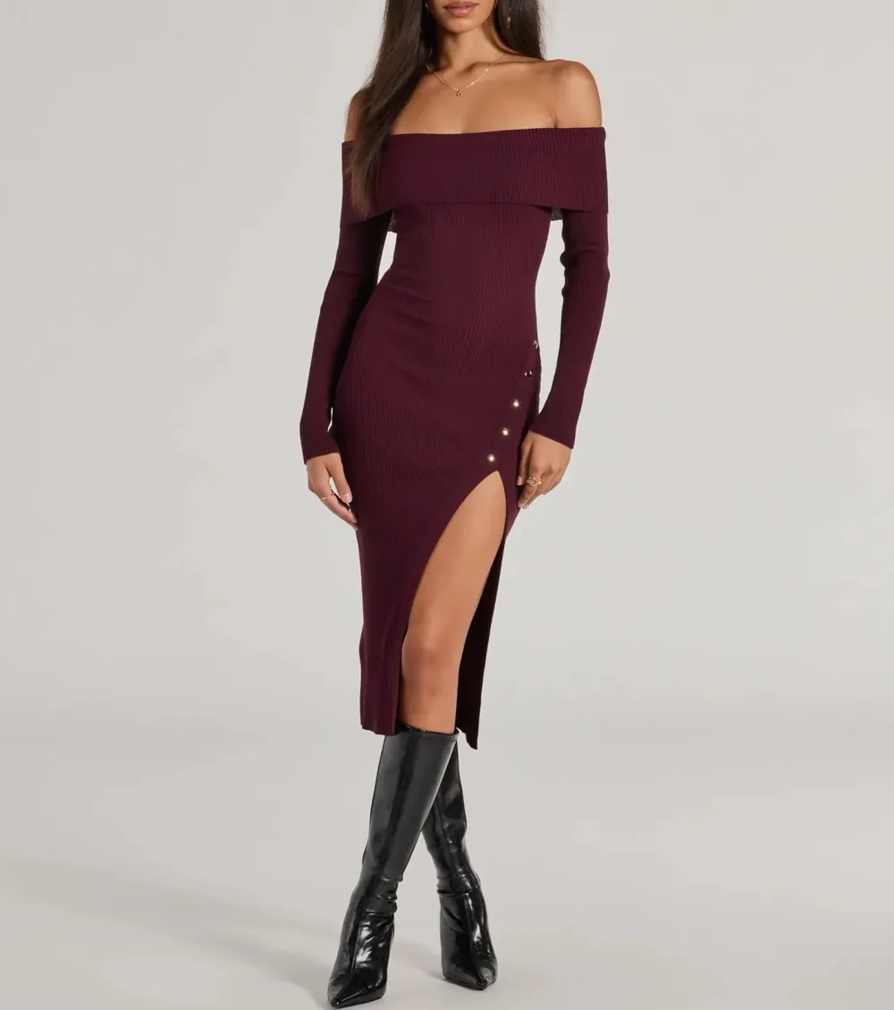 Keeping Knit Chic Long Sleeve Midi Dress