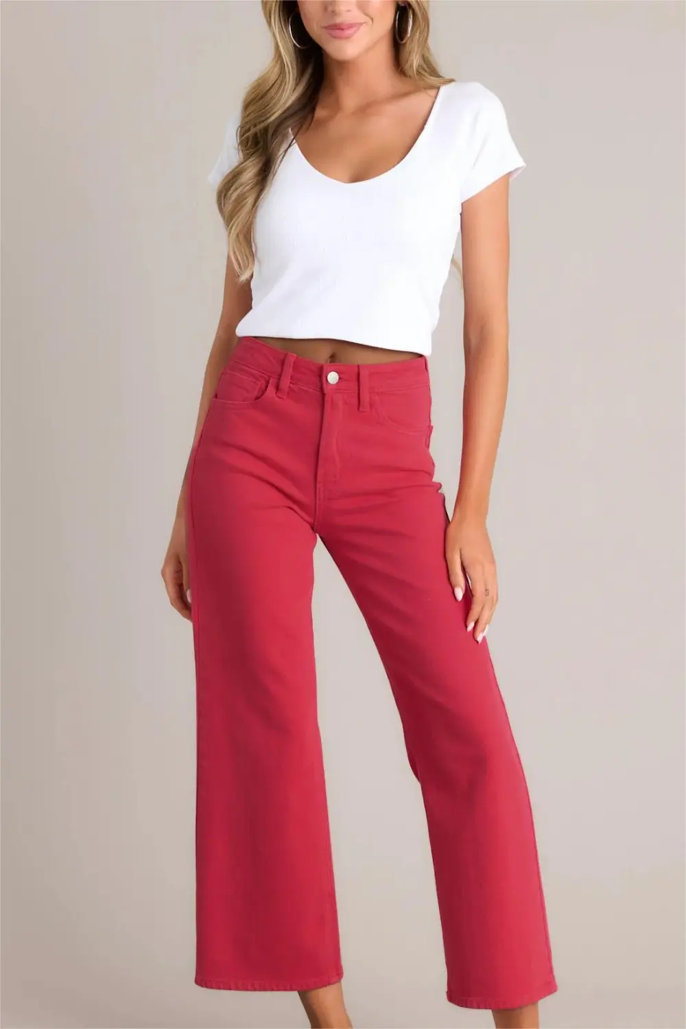 INTO THE CLOUDS RED CROPPED WIDE LEG JEANS