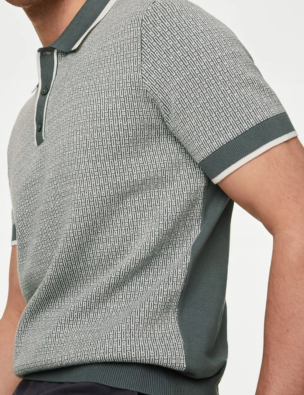 Cotton Rich Geometric Knitted Polo Shirt