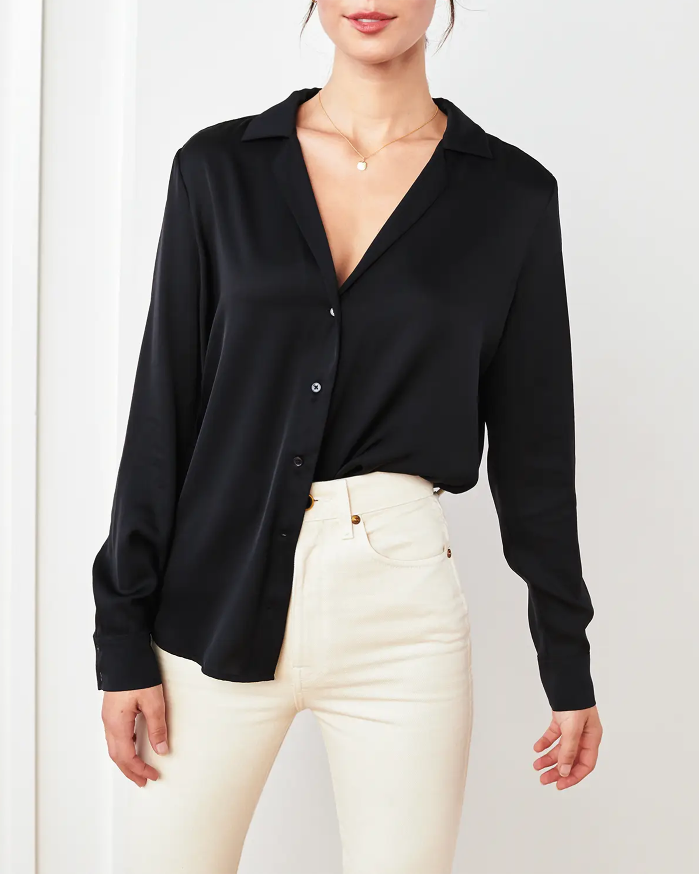 Stretch Silk Notch Collar Blouse