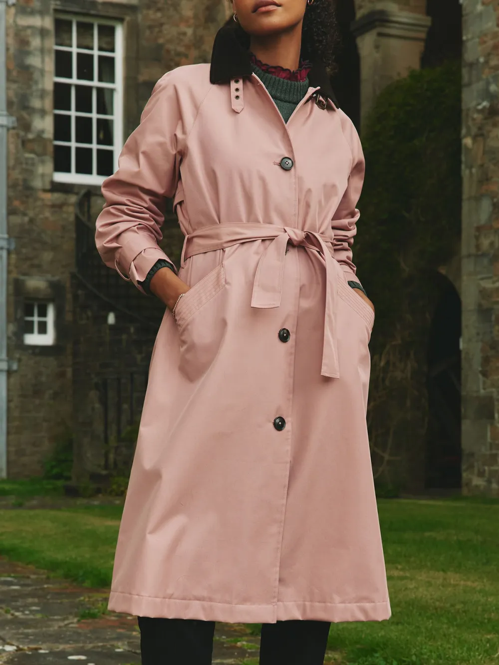 Epwell Pink Waterproof Belted Trench Coat