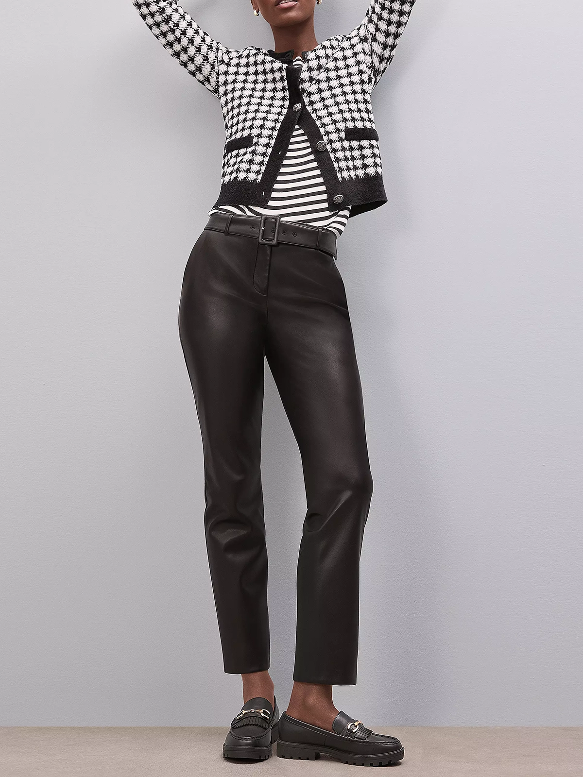 Belted Riviera Slim Pants in Faux Leather