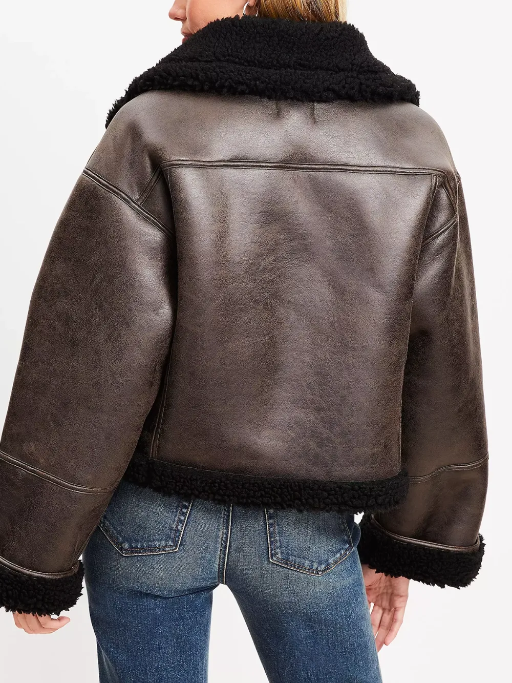 Crackle Faux Suede Sherpa Aviator Jacket