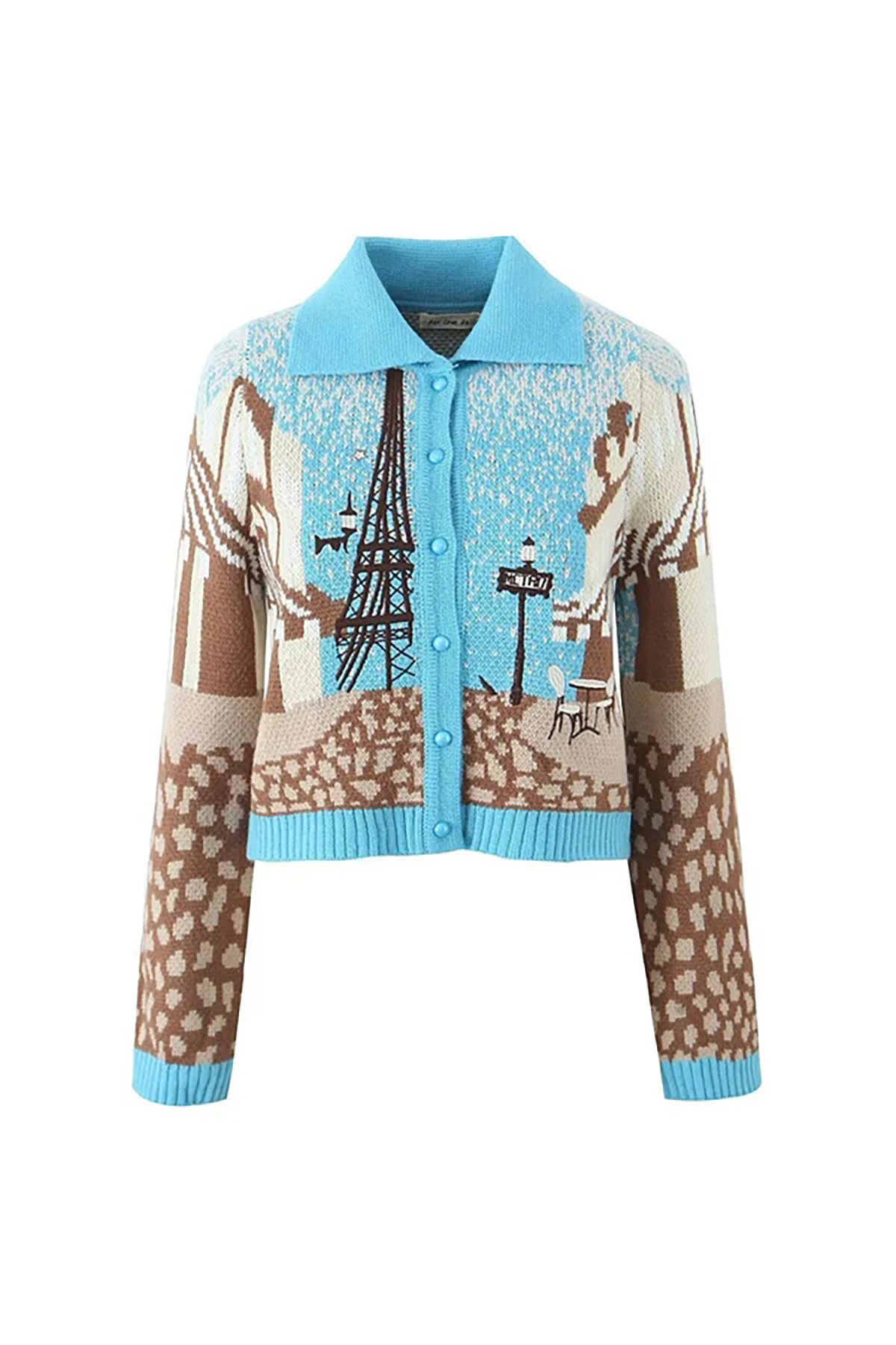 Cute Graphic Embroidered Collared Long Sleeve Button Up Winter Cardigan