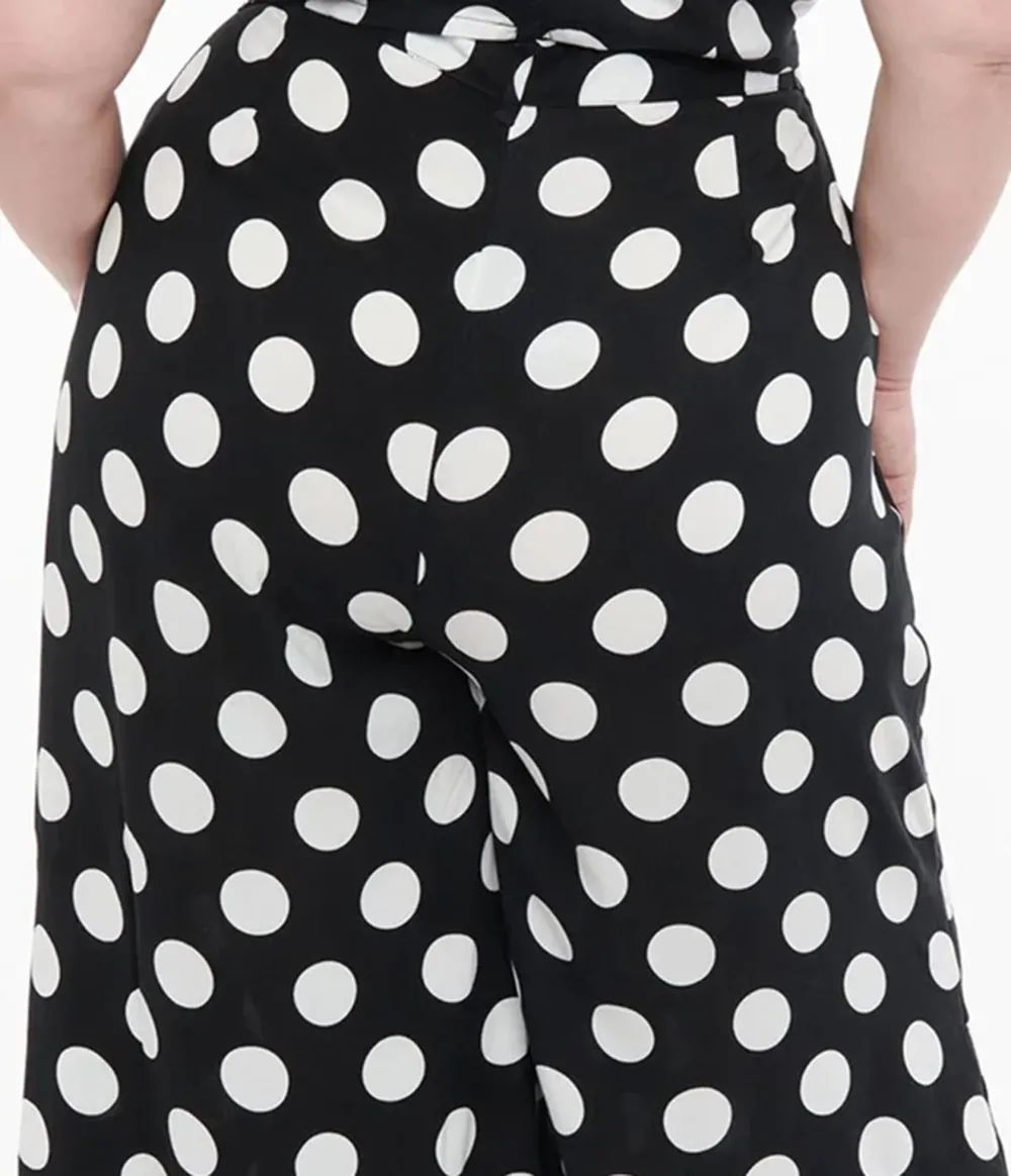 Hell Bunny Plus Size 1960s Black & White Polka Dot Cropped Trousers