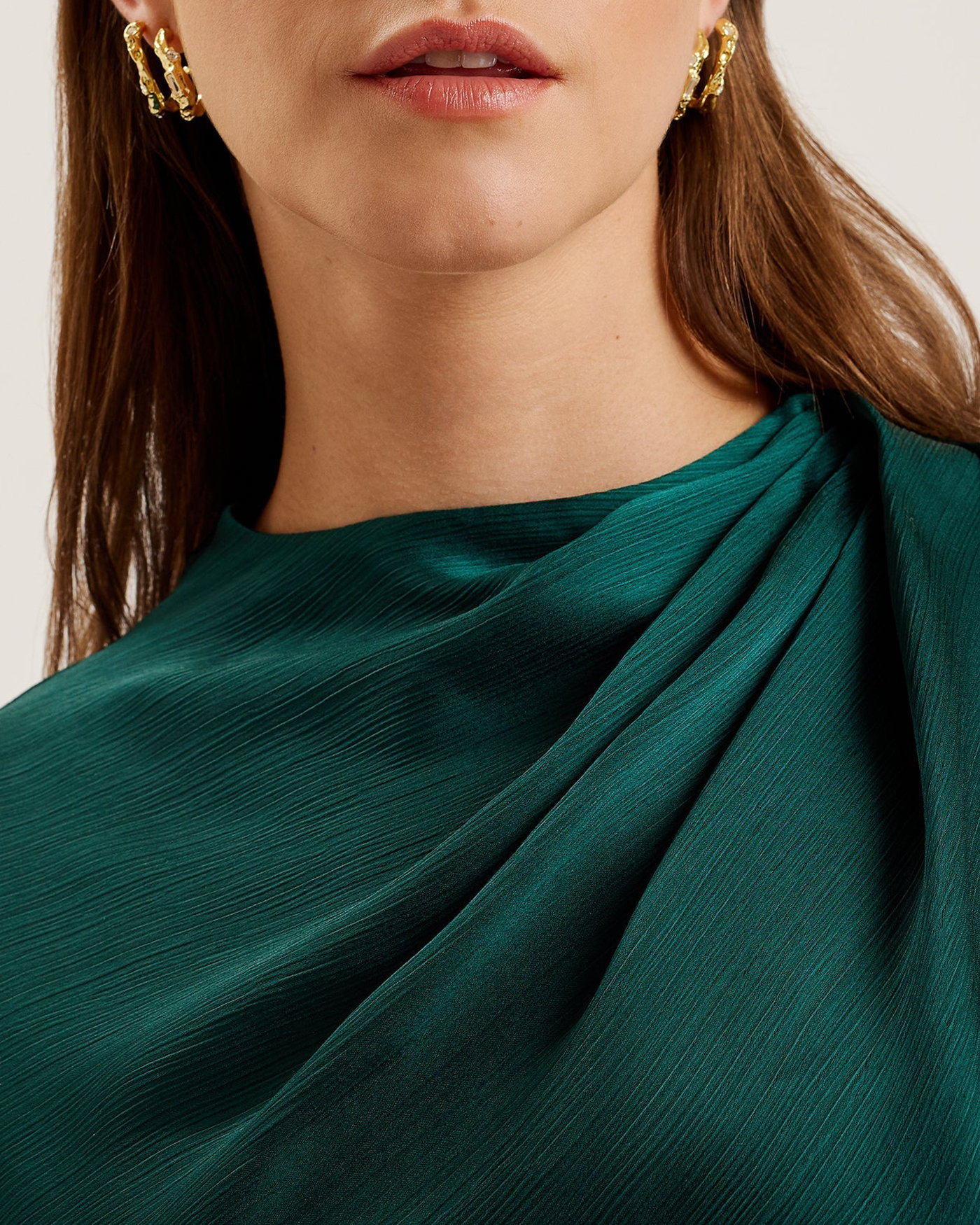 Rimini Draped Neck Detail Midi Dress Dk-Green