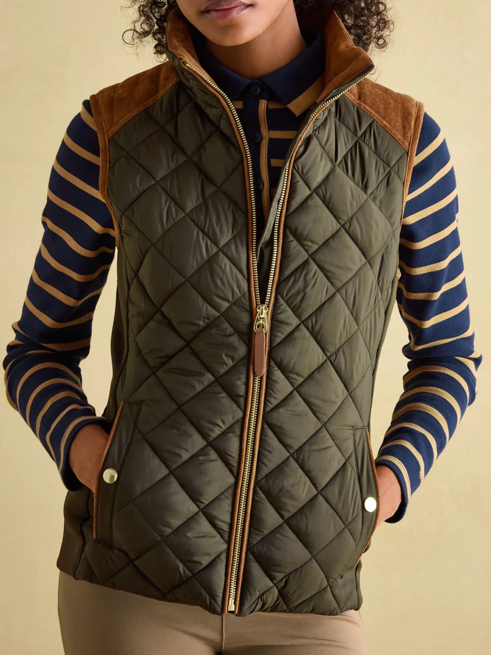 Khaki Green Showerproof Diamond Quilted Gilet