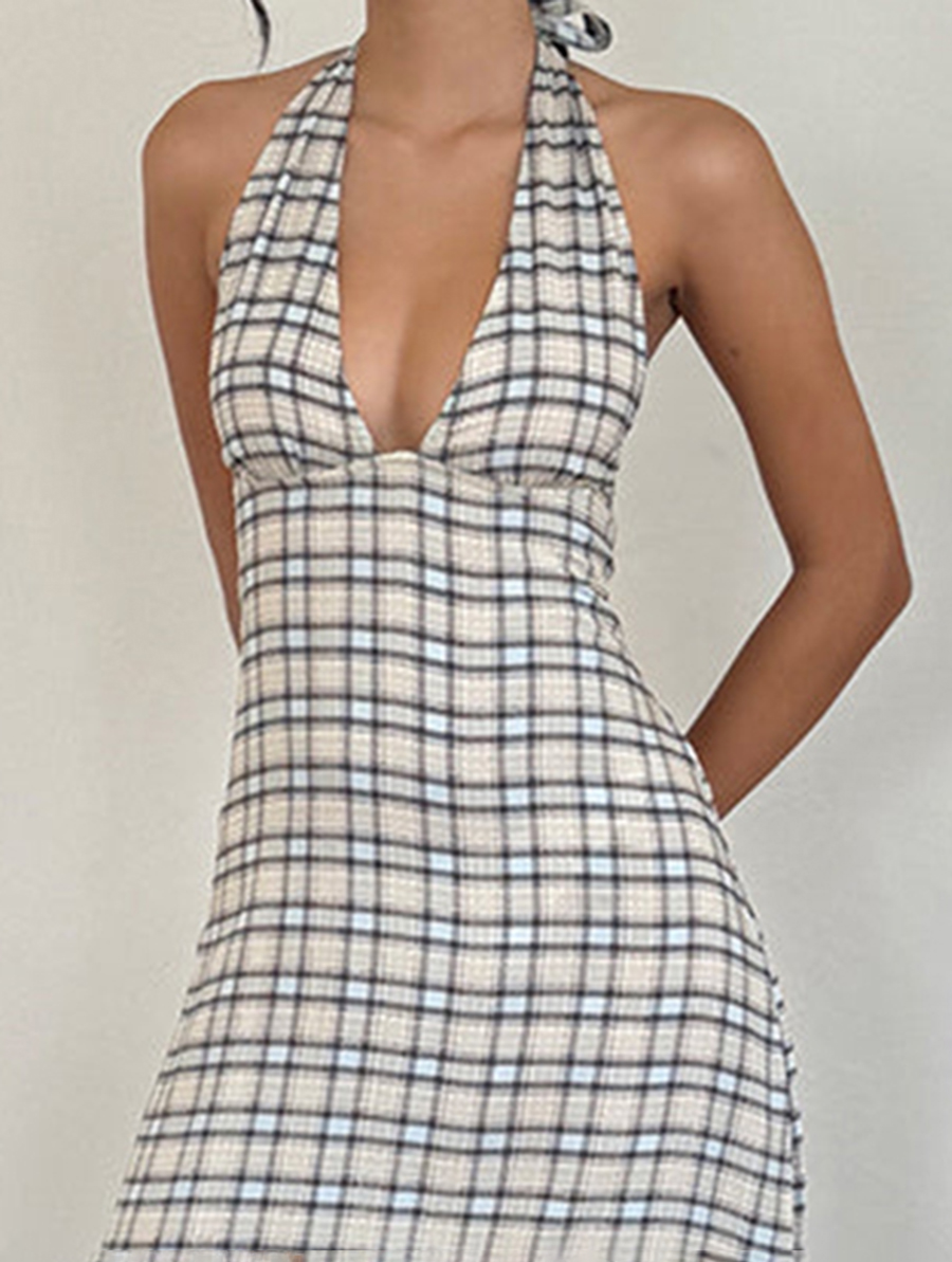 Lenata Halterneck Midi Dress In Pastel Blue Tartan