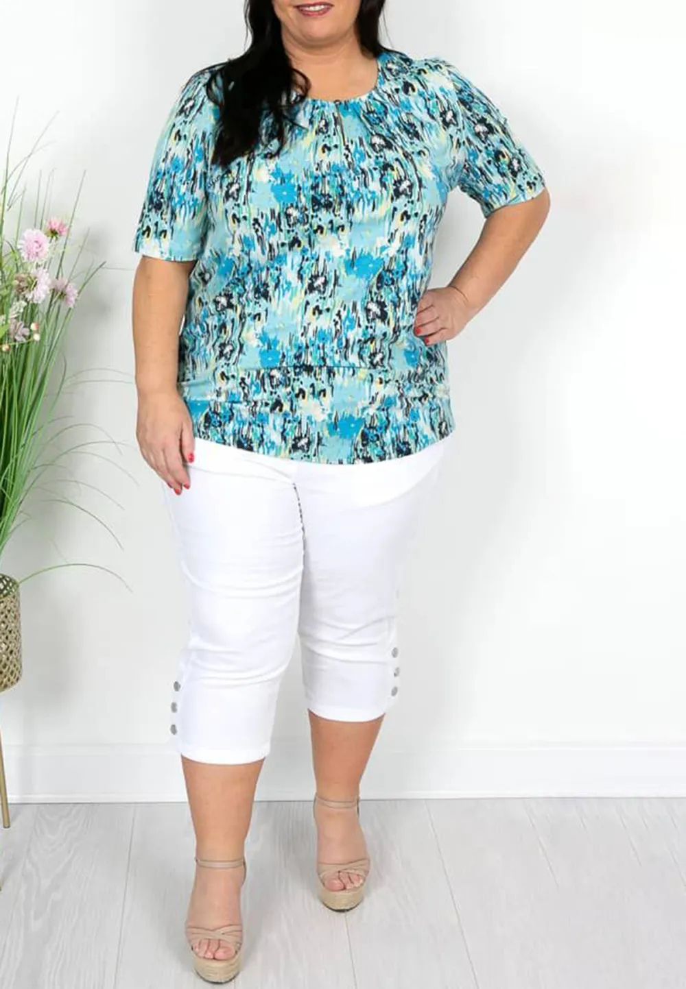 Turquoise Print T Shirt