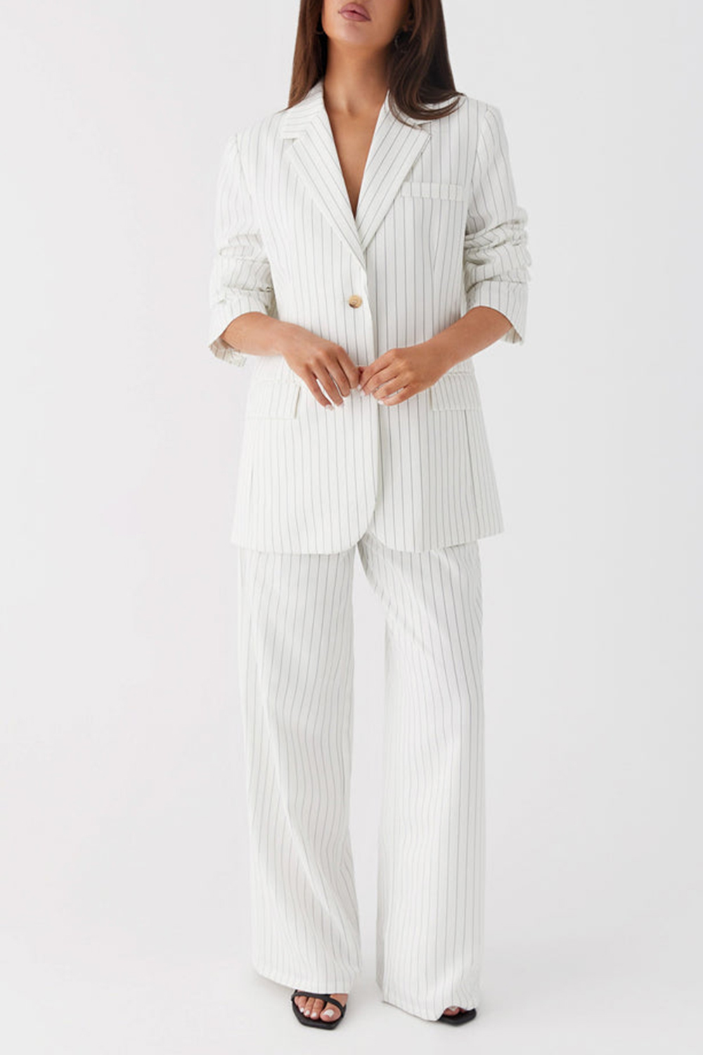 Can't Leave Pinstripe Oversized Blazer - White Pinstripe