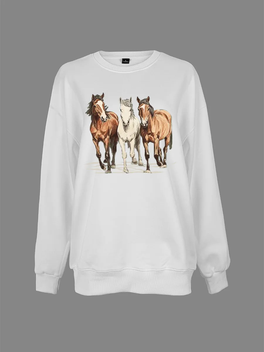 Western style pattern, horse enthusiast pattern sports sweatshirt