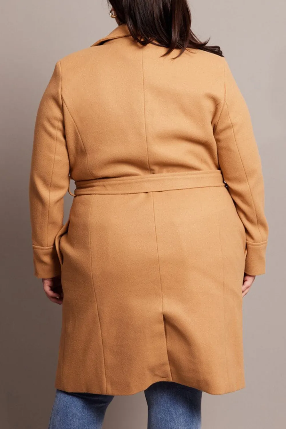 Beige Long Belted Wrap Coat