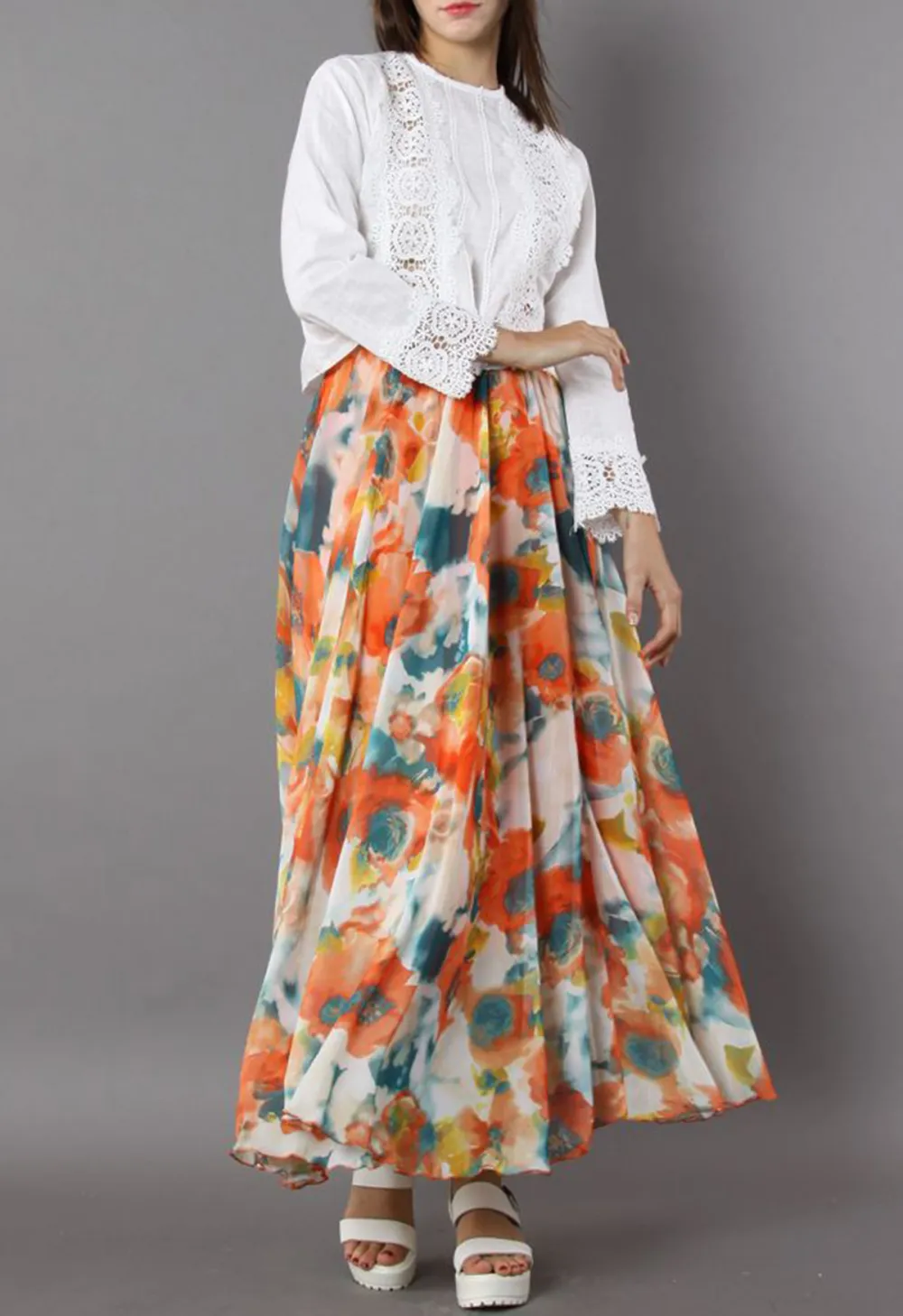 ORANGE BLOSSOM WATERCOLOR MAXI SKIRT