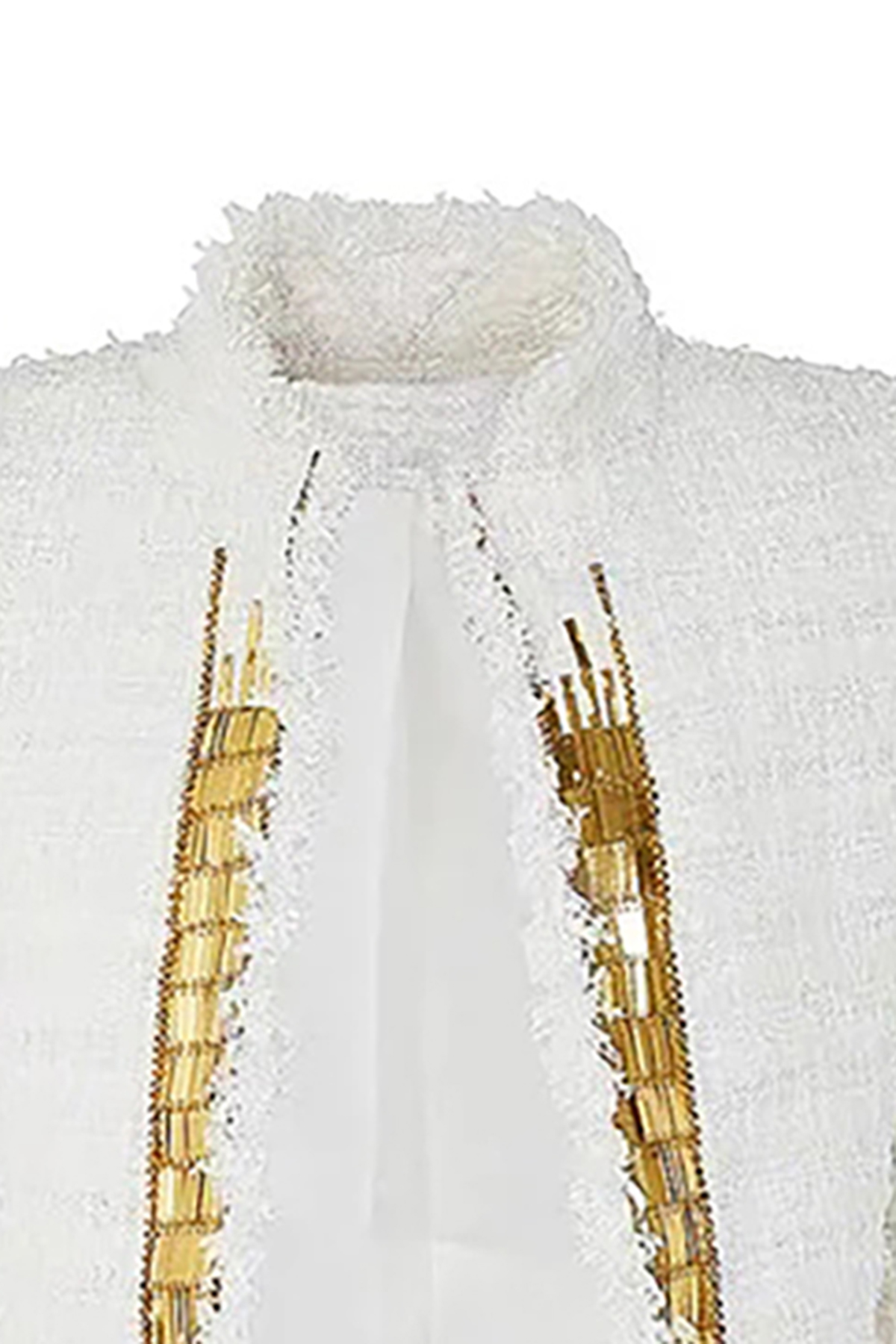 Sparkly Crystal Sequin Embellished Open Front Crop Eyelash Tweed Jacket