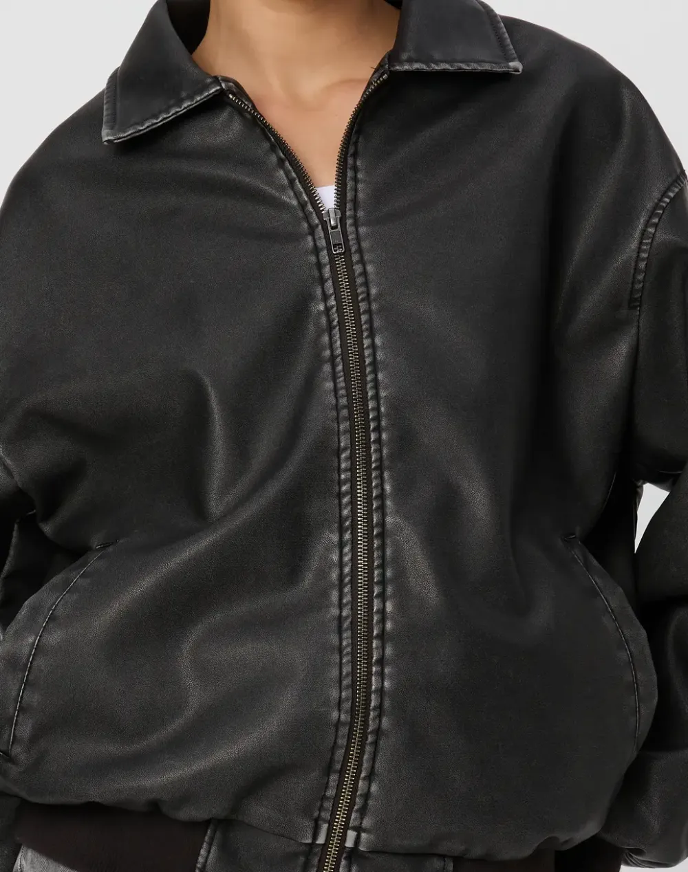 Faux Leather Bomber Jacket