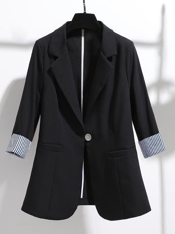 Lapel Collar Casual Plain Loose Blazer