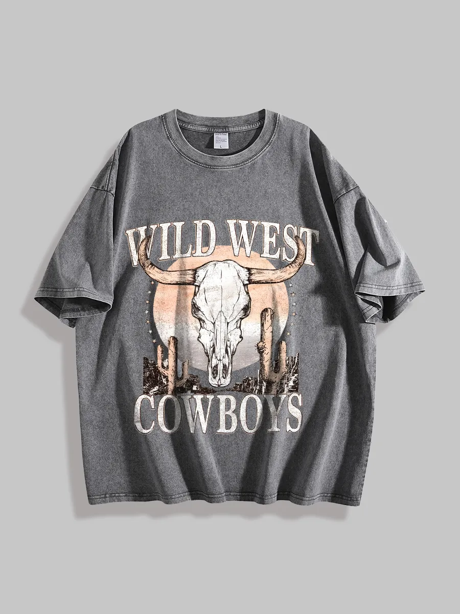 Distressed Wild West Cowboys Print Tee – Retro Western Style