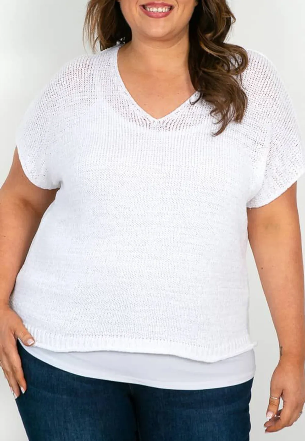 White V Neck Fine Knit