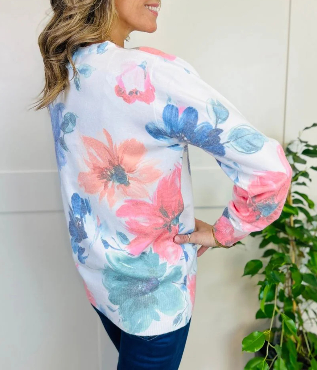 Floral Print Pastel Diamante Jumper