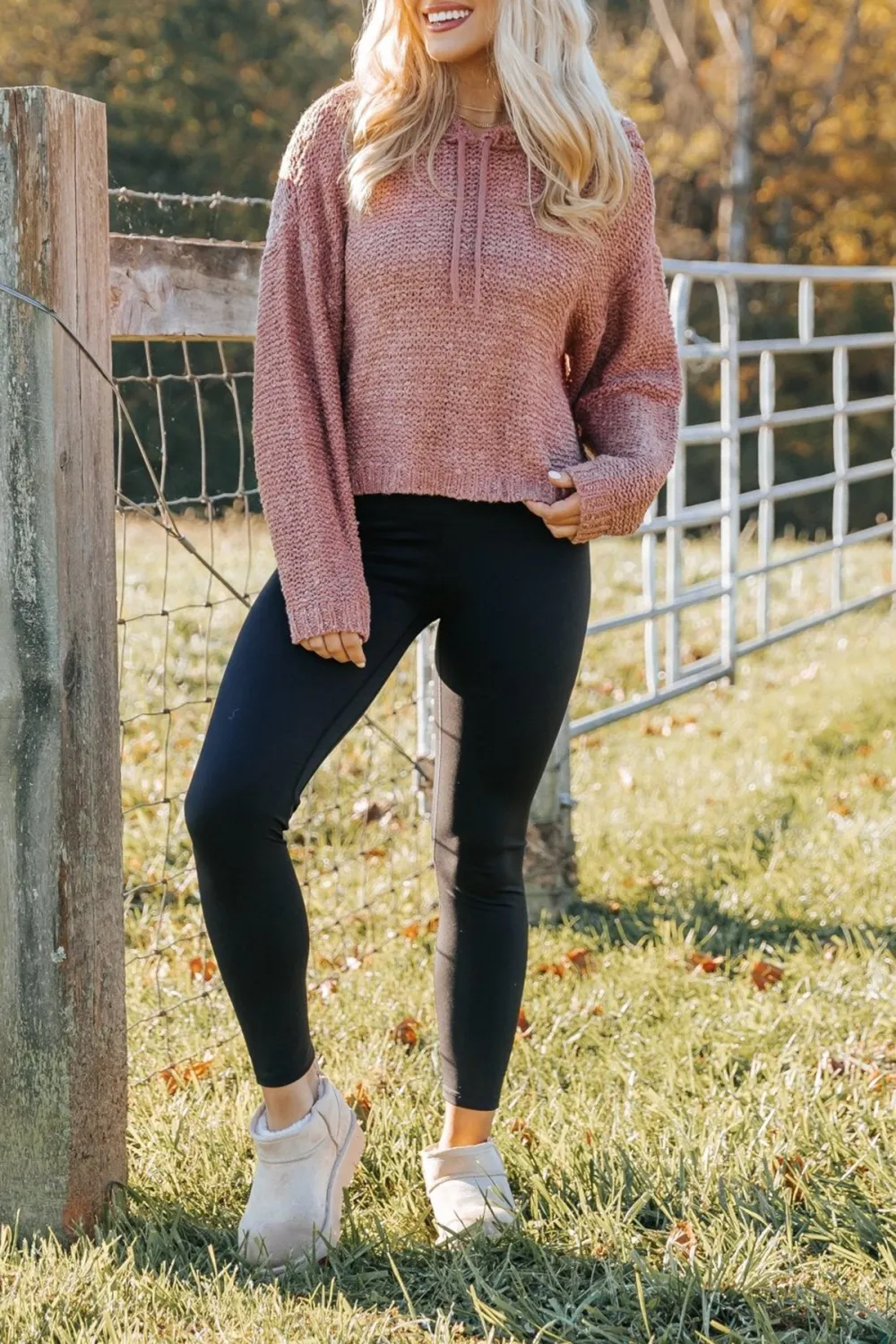 Rose Textured Hooded Sweater