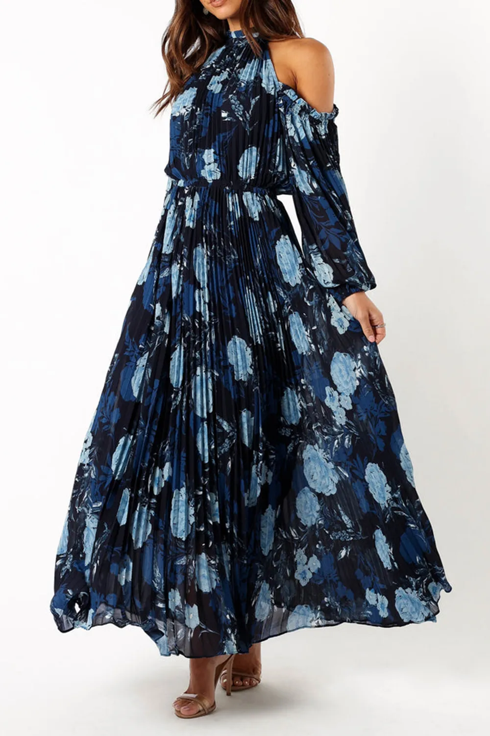 HILARY PLEATED MAXI DRESS - BLUE FLORAL