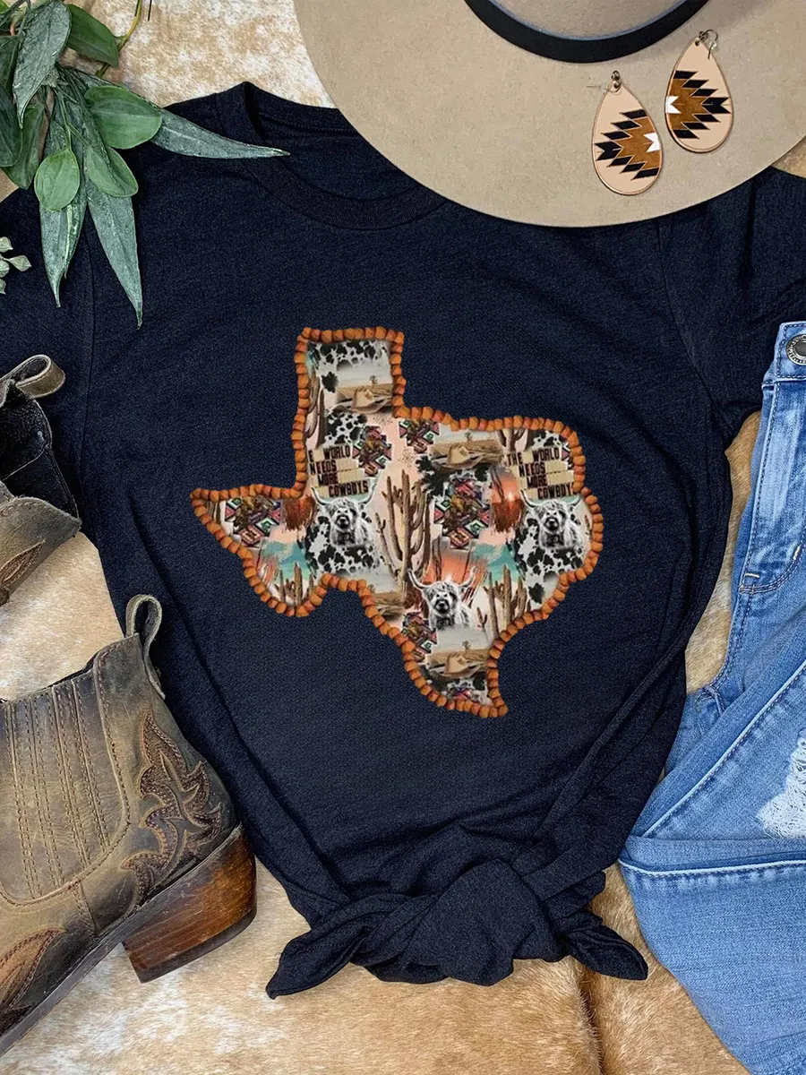 Texas Western Collage With Cactus&Highland Cow T-shirt