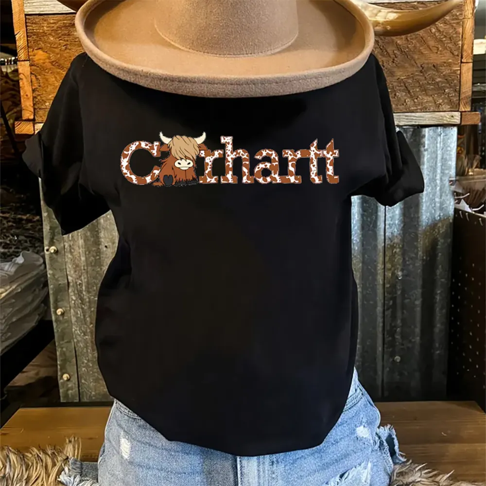 Western style pattern Crhartt slogan T-shirt