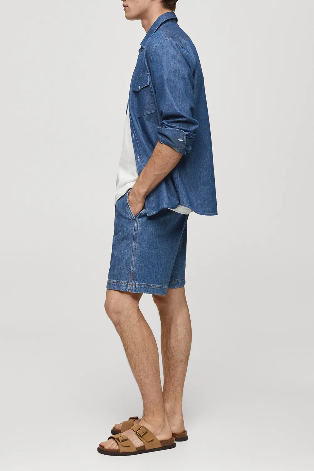 Denim bermuda shorts with drawstring