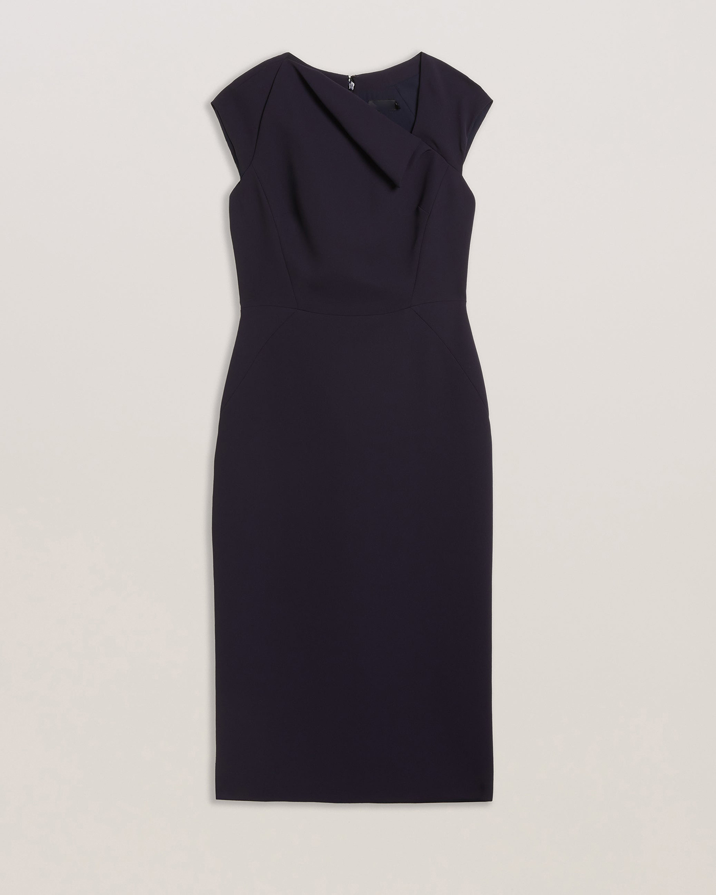 Bayree Asymmetric Folded Neckline Midi Dress Navy