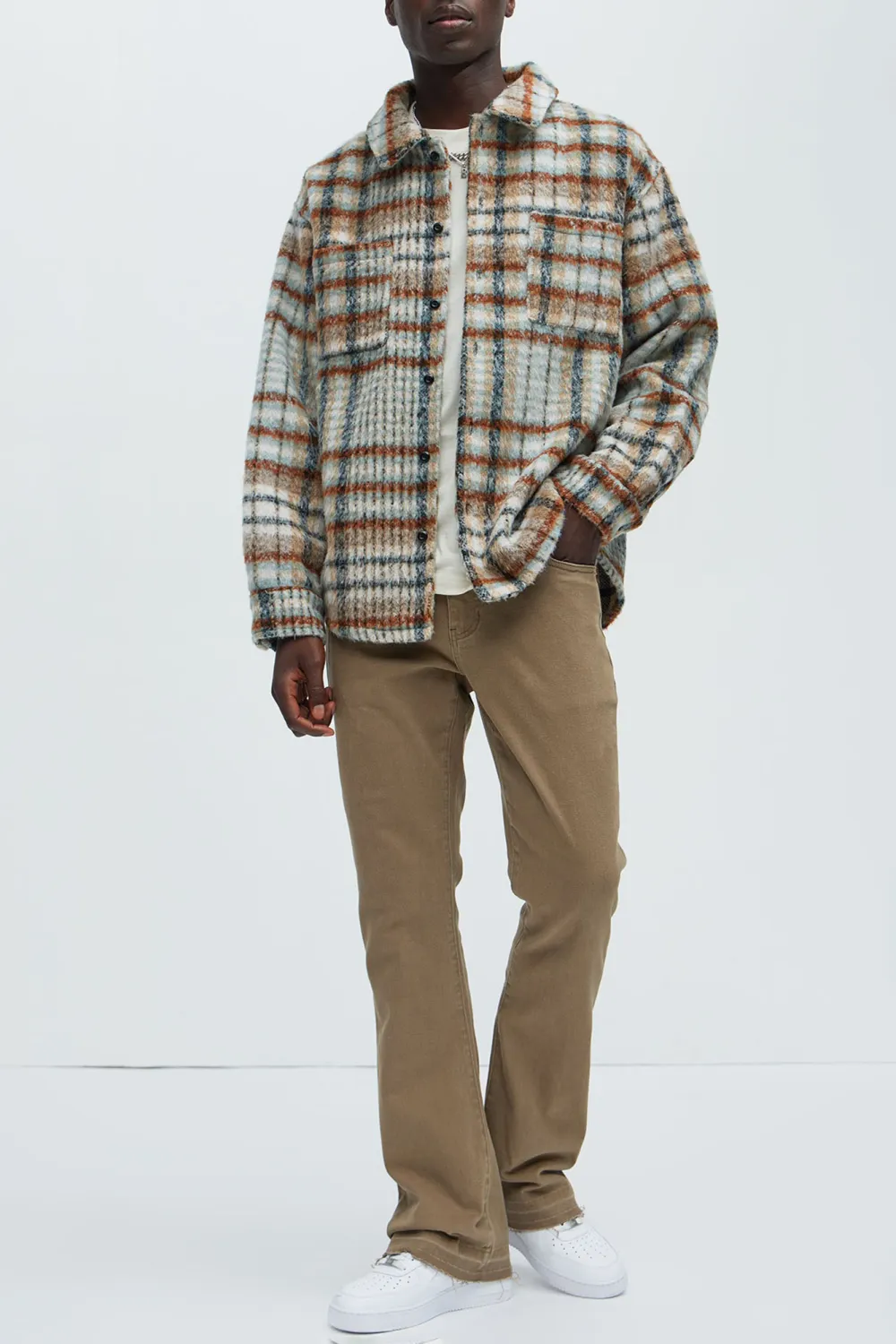 Move Up Plaid Shacket - Tan