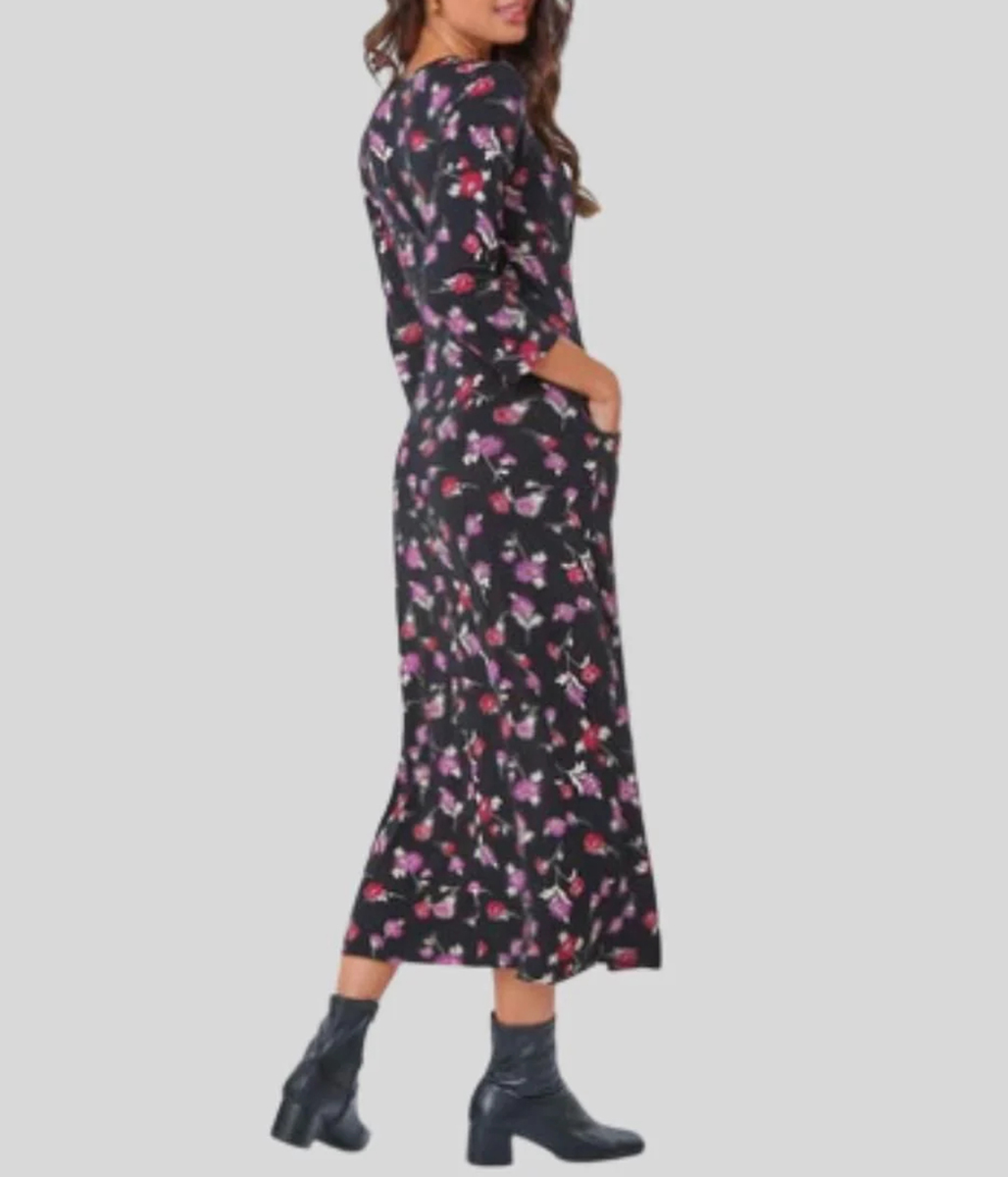 Black Floral Jersey Midi Dress