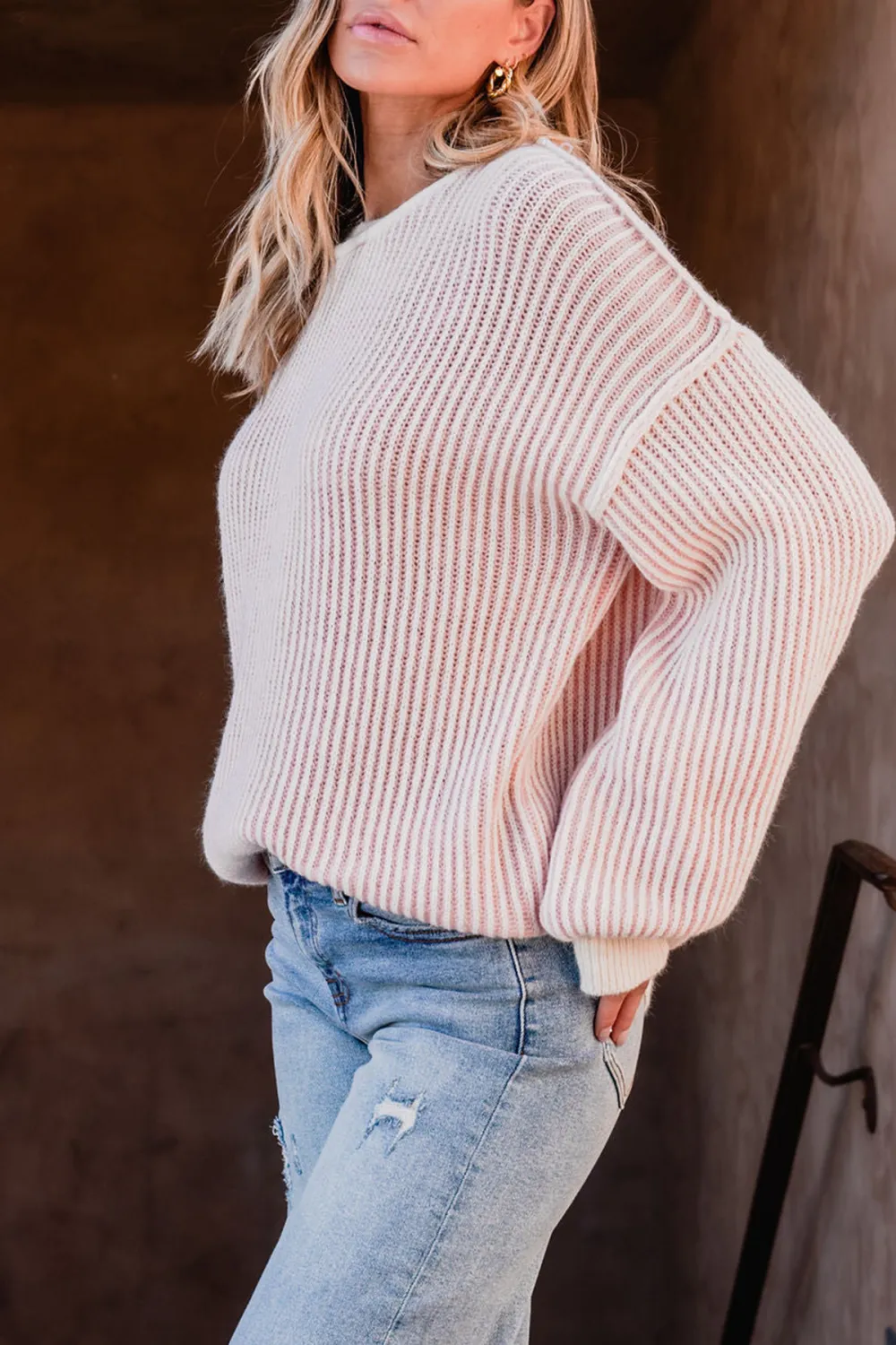 Pink Striped Seam Detail Sweater