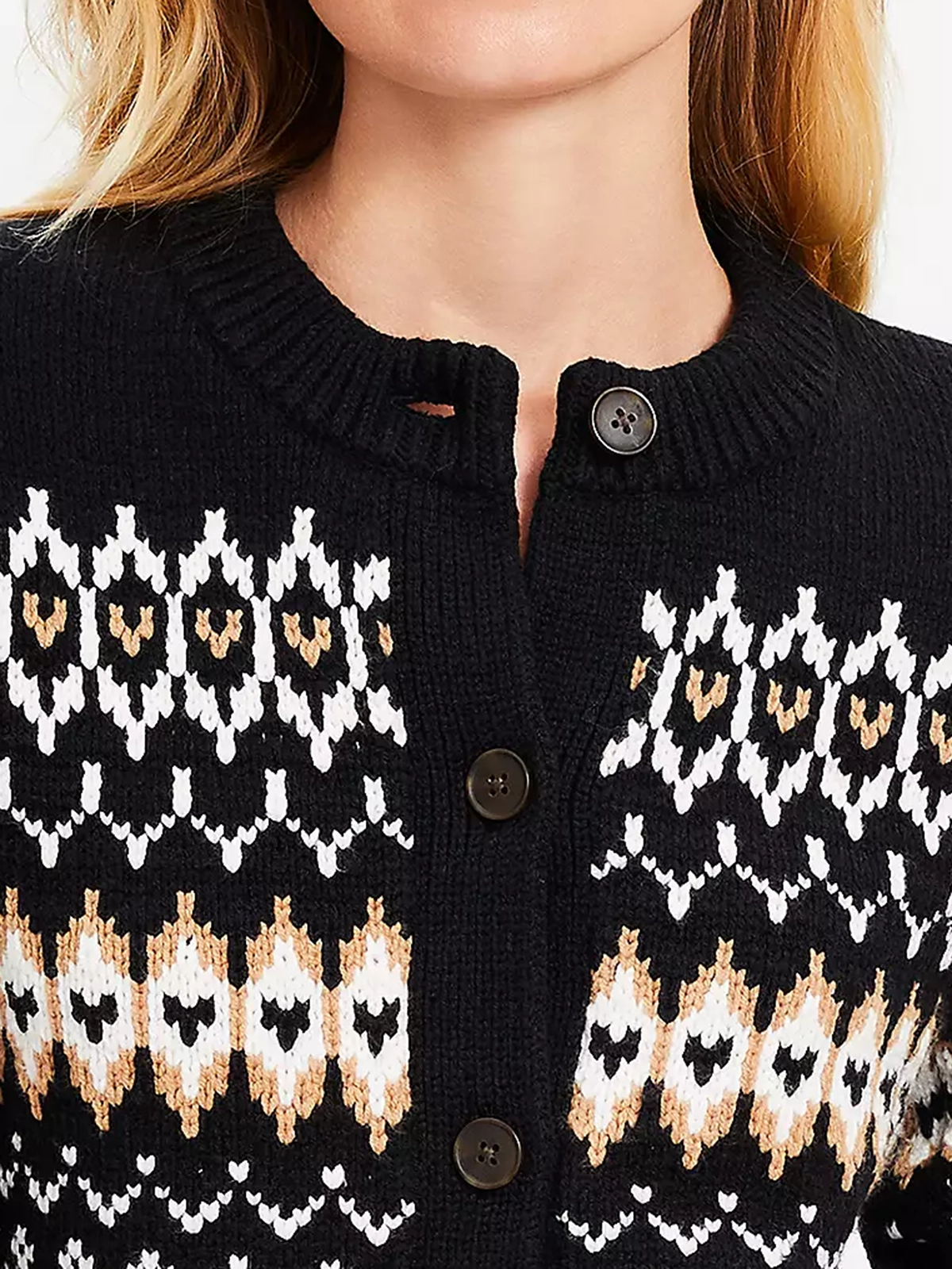 Fair Isle Waisted Patch Pocket Cardigan