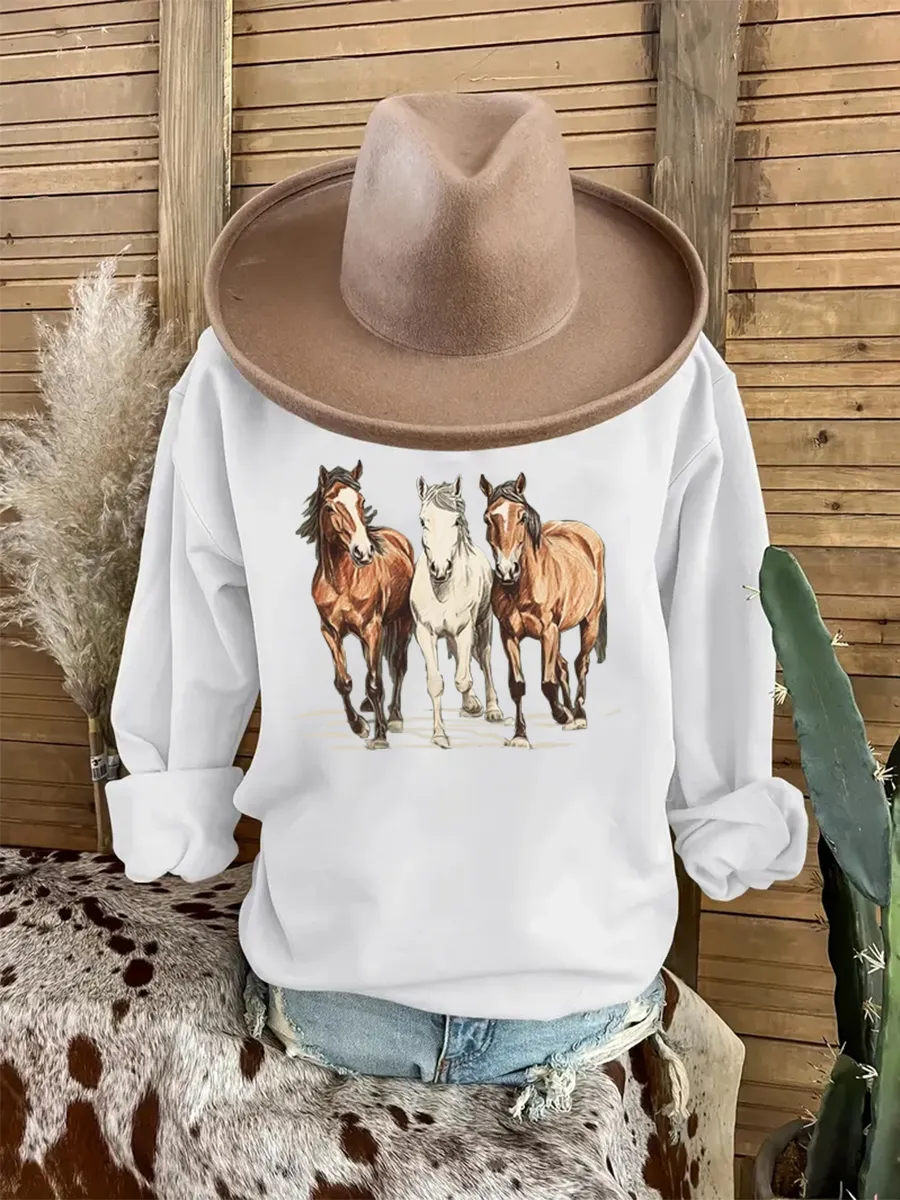 Western style pattern, horse enthusiast pattern sports sweatshirt