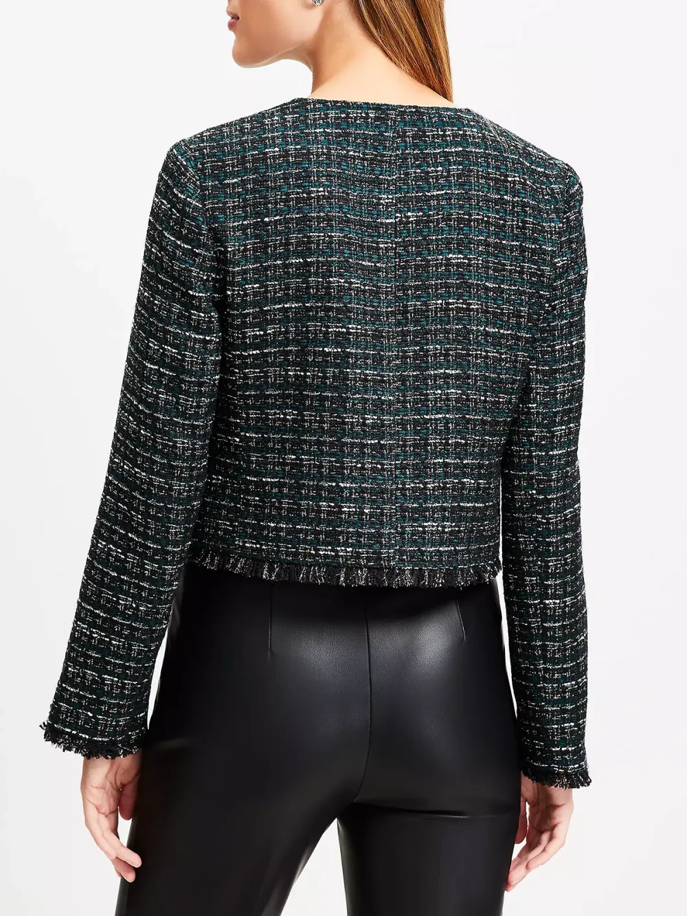 Metallic Tweed Collarless Jacket