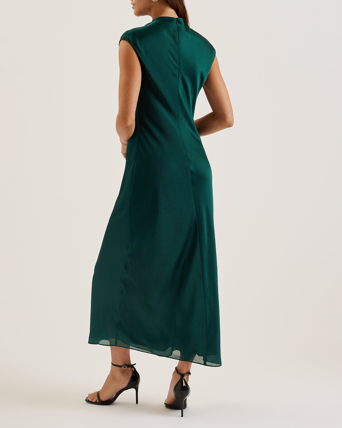 Rimini Draped Neck Detail Midi Dress Dk-Green