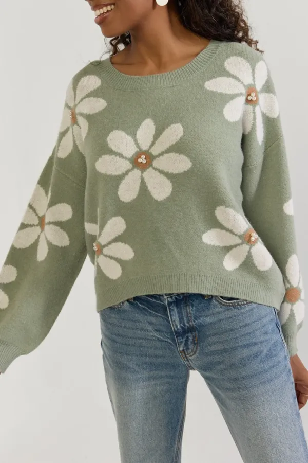 Matilda Pearl Daisy Pattern Pullover Sweater