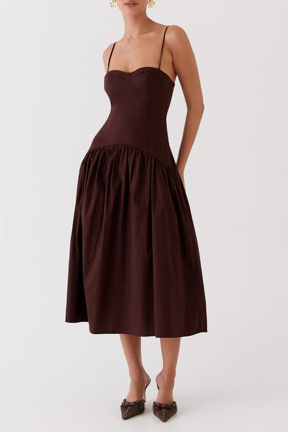 Yvette Corset Midi Dress - Chocolate